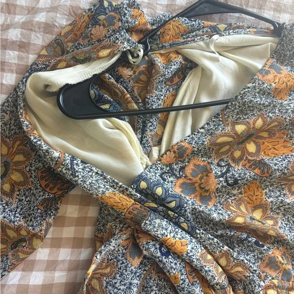 Free People quarter sleeve Floral Wrap Dress XS lined - Picture 3 of 5